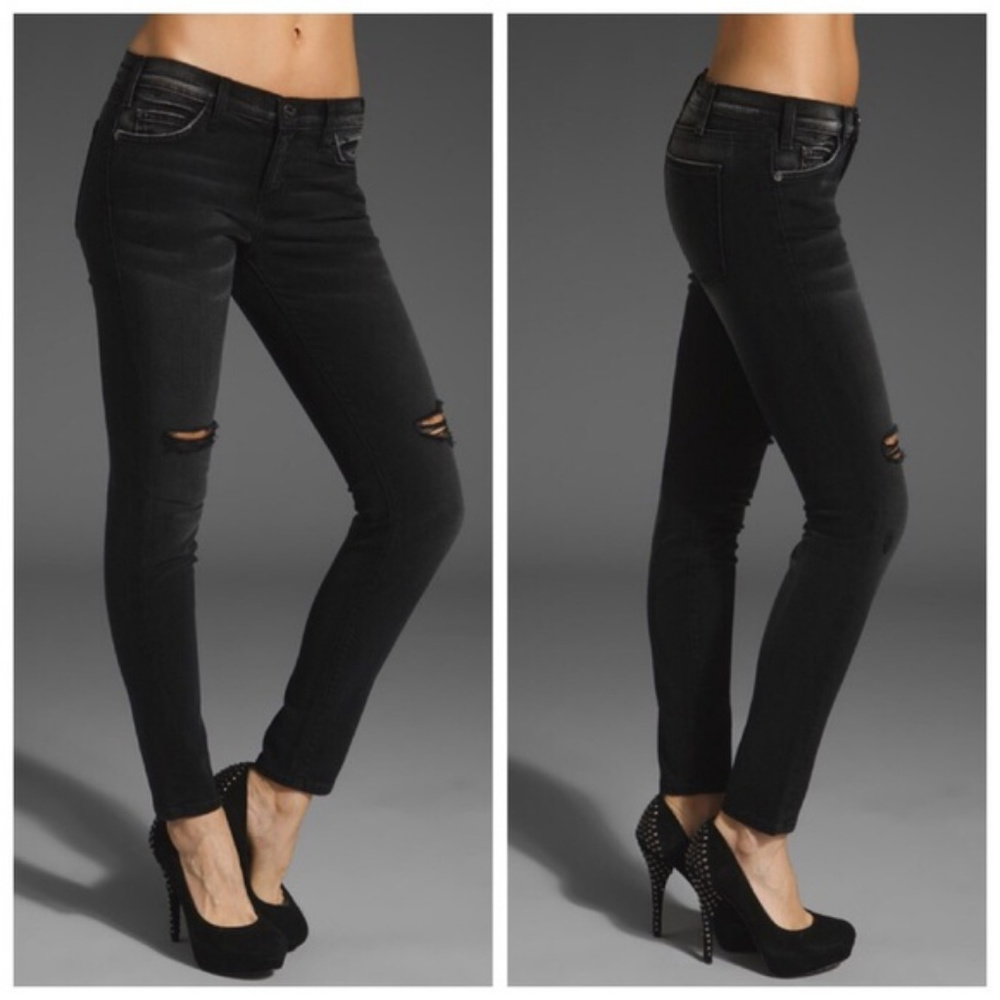 Black Distressed Current/Elliott Skinny Jeans